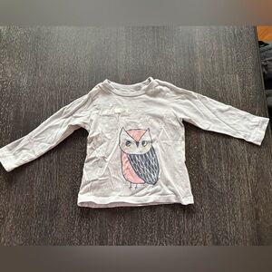Tea Collection Pink and Gray Owl Graphic Long Sleeve Tee